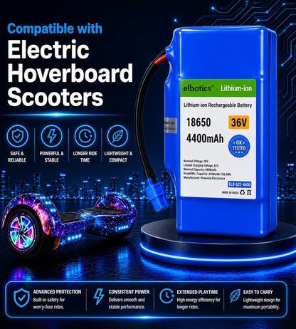 ELBOTICS 36V 4400mAh Lithium-Ion Rechargeable Battery Pack with BMS & XT60 Connector