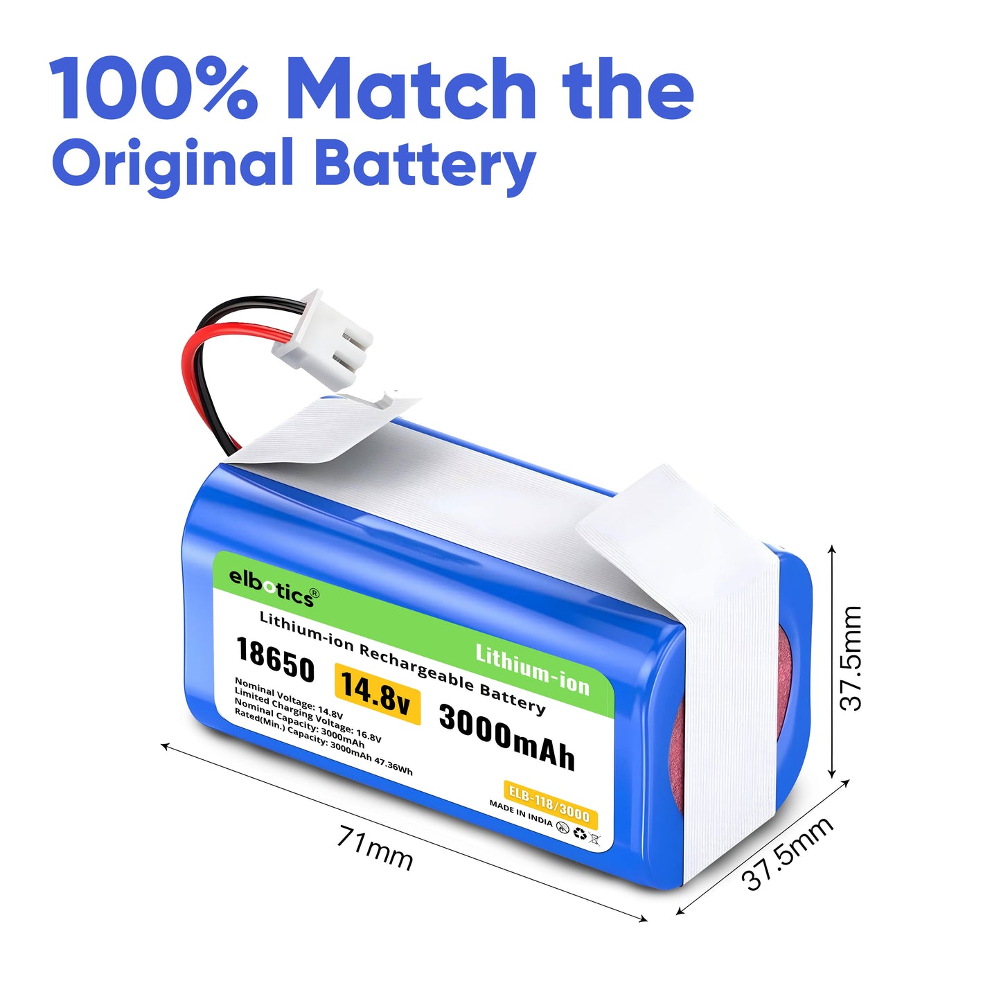 ELBOTICS 14.8V 3000mAh Li-ion Replacement Battery for Shark Ion Robot RV850, RV850BRN, RV850C, RV850WV, RV851WV, RV871, RV871C, RV720N, RV725N, RV761, RV1000S & UR1000SR (2-Prong Connector)