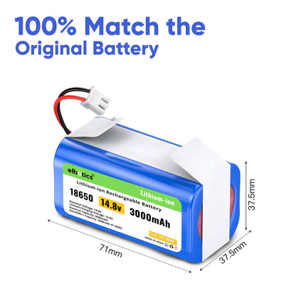 ELBOTICS 14.8V 3000mAh Li-ion Replacement Battery for Shark Ion Robot RV850, RV850BRN, RV850C, RV850WV, RV851WV, RV871, RV871C, RV720N, RV725N, RV761, RV1000S & UR1000SR (2-Prong Connector)