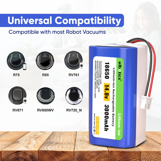 ELBOTICS 14.8V 3000mAh Li-ion Replacement Battery for Shark Ion Robot RV850, RV850BRN, RV850C, RV850WV, RV851WV, RV871, RV871C, RV720N, RV725N, RV761, RV1000S & UR1000SR (2-Prong Connector)